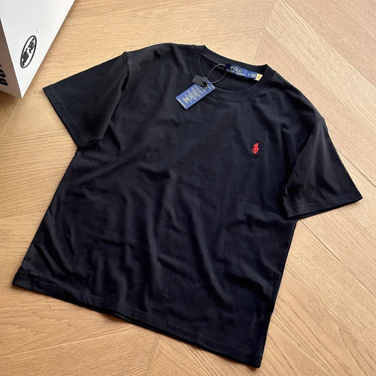 Versatile solid color classic cotton T-shirt with seven-color pony embroidery for couples(pic8) Versatile solid color classic cotton T-shirt with seven-color pony embroidery for couples