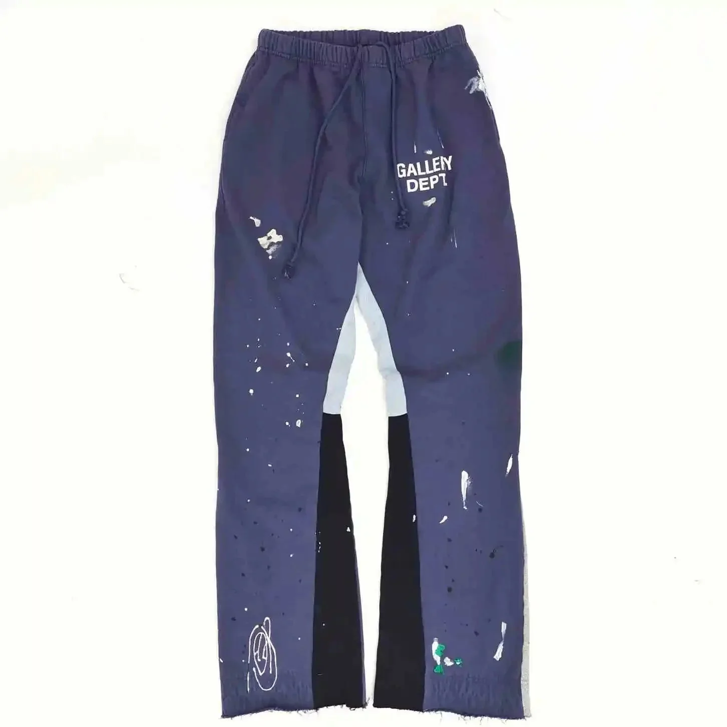 Dept. trousers legs are spliced ​​with multi-colored black letters and white waves