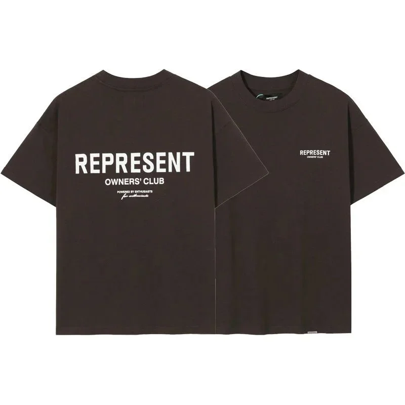 Letter print retro men's and women's couple round neck loose short-sleeved T-shirt