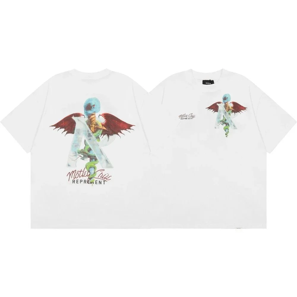 Letter print retro men's and women's couple round neck loose short-sleeved T-shirt