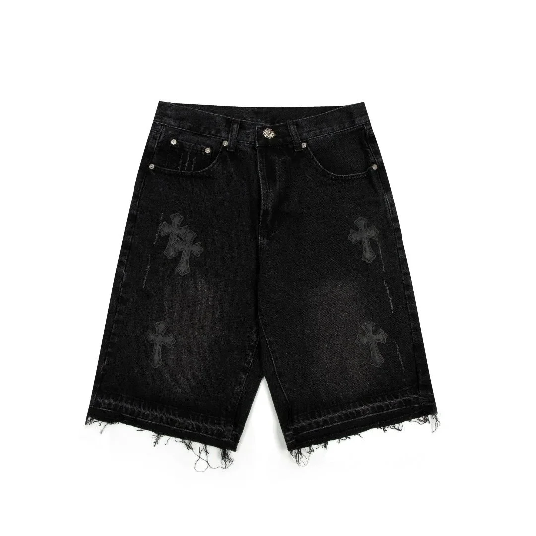 CH cross old denim shorts five-quarter pants for men and women