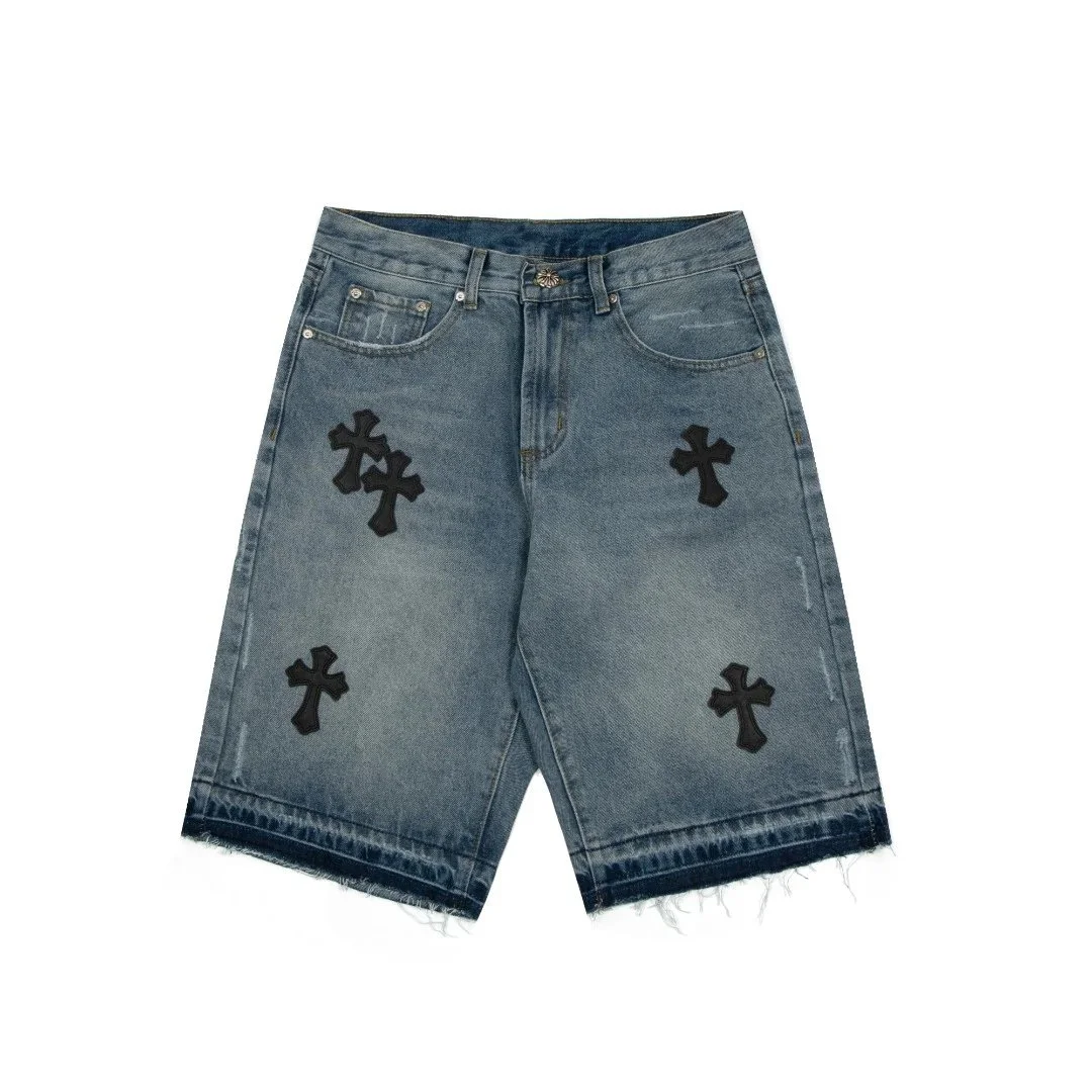CH cross old denim shorts five-quarter pants for men and women
