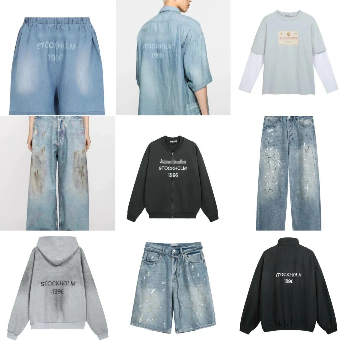 AC washed distressed printed 1996 short-sleeved sweatshirt hoodie
