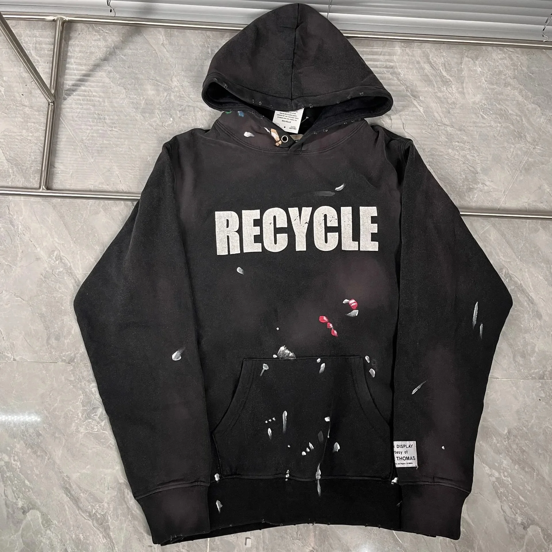 Distressed brain print casual loose hooded sweatshirt for men and women