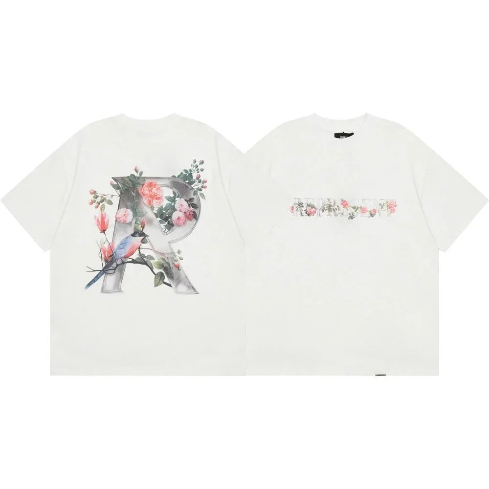 Letter print retro men's and women's couple round neck loose short-sleeved T-shirt