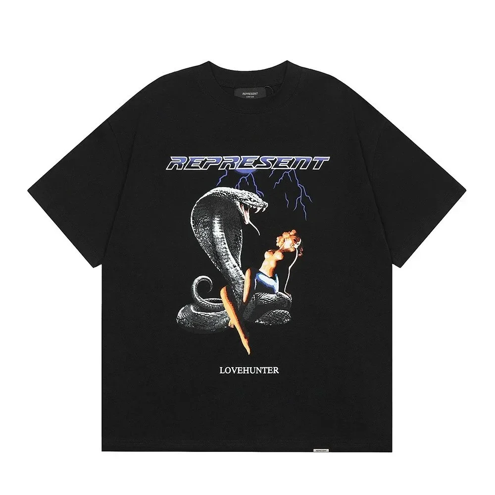 Letter print retro men's and women's couple round neck loose short-sleeved T-shirt