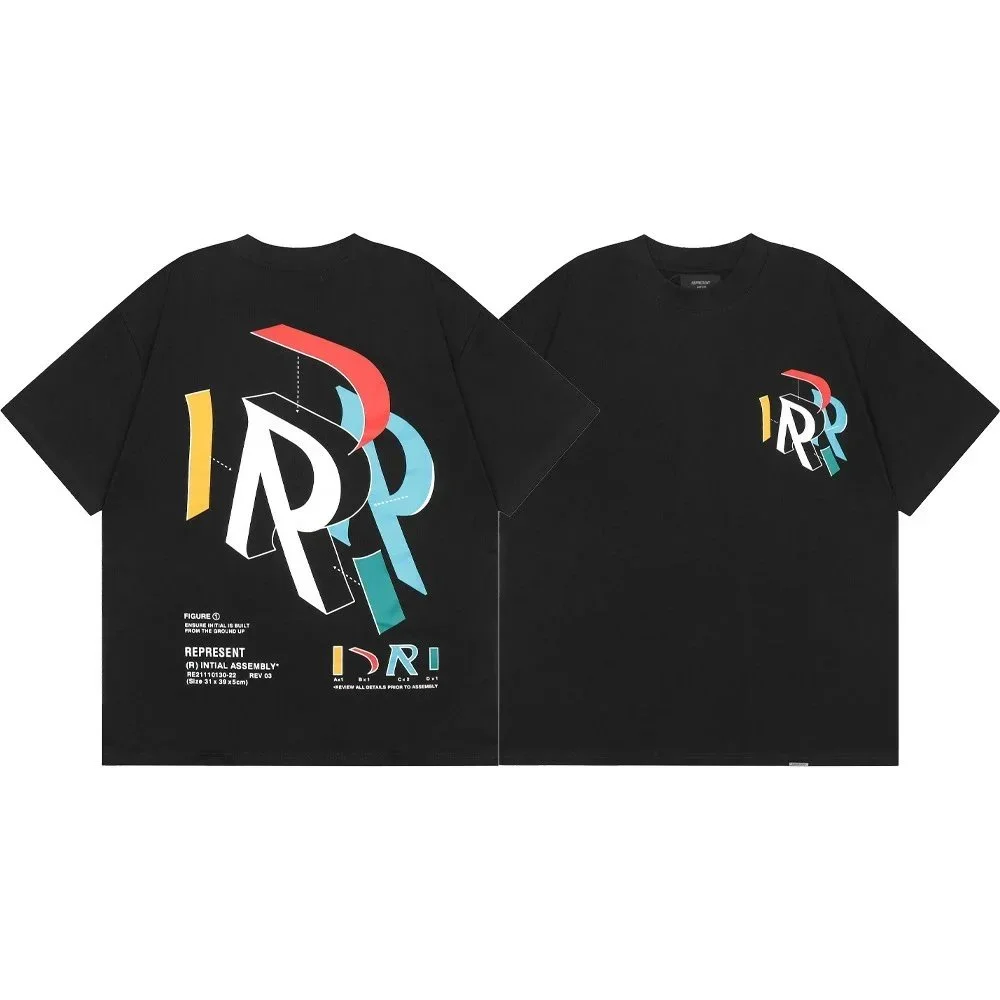 Letter print retro men's and women's couple round neck loose short-sleeved T-shirt