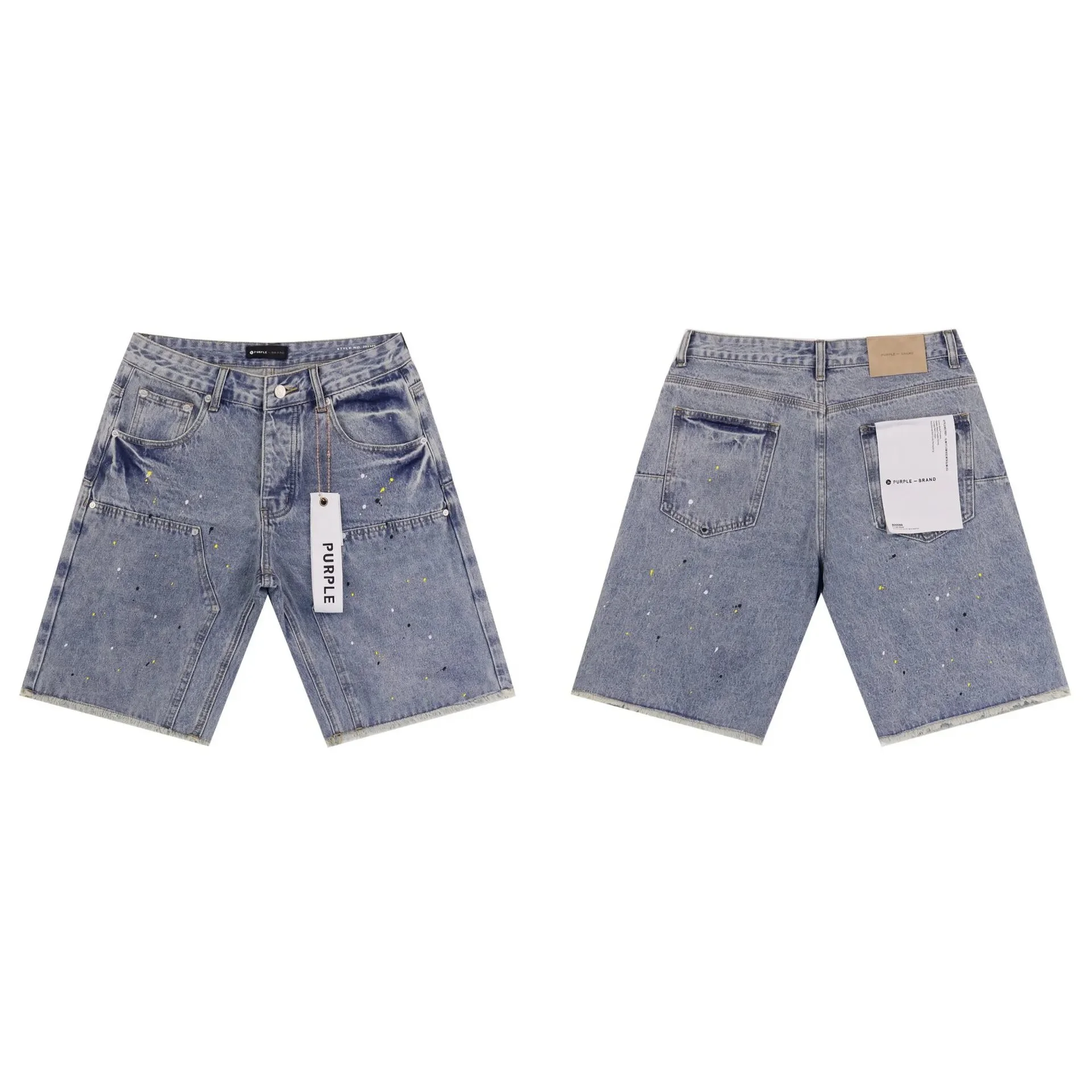 Splashed ink ripped casual denim shorts for men and women high street trousers product image