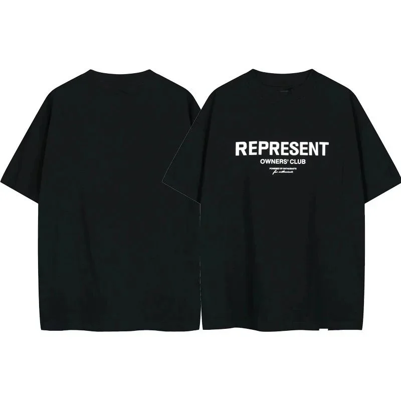 Letter print retro men's and women's couple round neck loose short-sleeved T-shirt