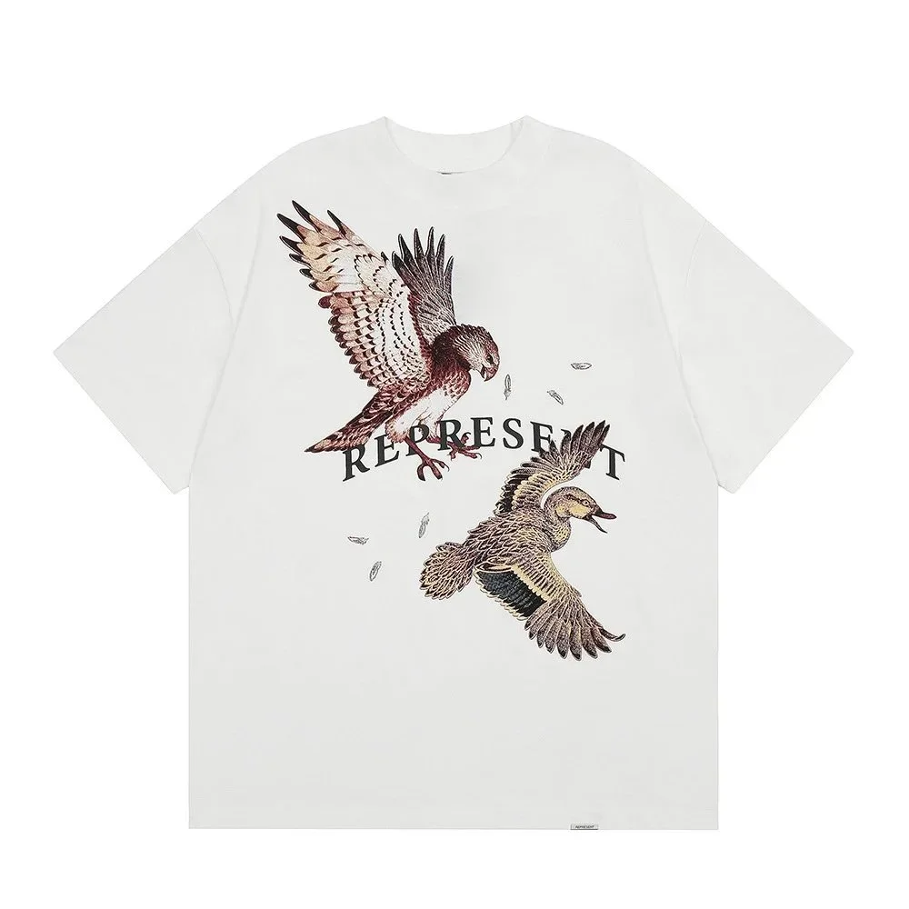 Letter print retro men's and women's couple round neck loose short-sleeved T-shirt