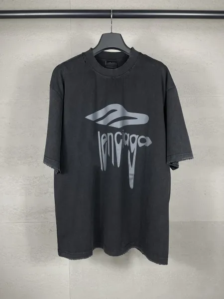 Balenciaga Lenciago Graphic Print Distressed Black T-Shirt - 1