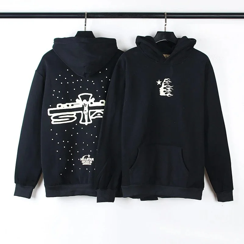 [hello series] fog high street washed and distressed heavy worker head print casual sweatshirt couple wear hoodie