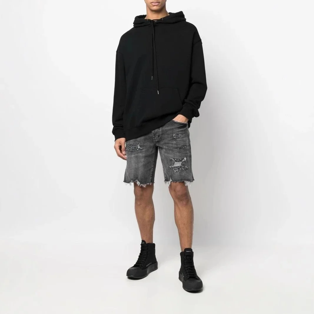 Splashed ink ripped casual denim shorts for men and women high street trousers