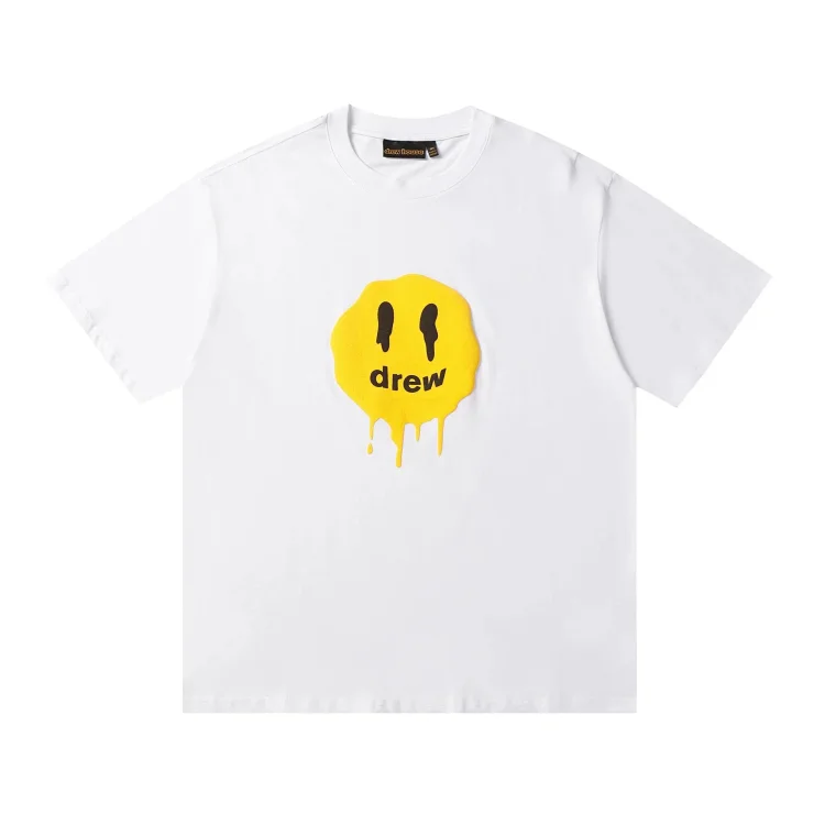 DREW HUOSE Summer classic Justin Bieber matching smiley face pattern round neck versatile T-shirt for couples(pic2) DREW HUOSE Summer classic Justin Bieber matching smiley face pattern round neck versatile T-shirt for couples