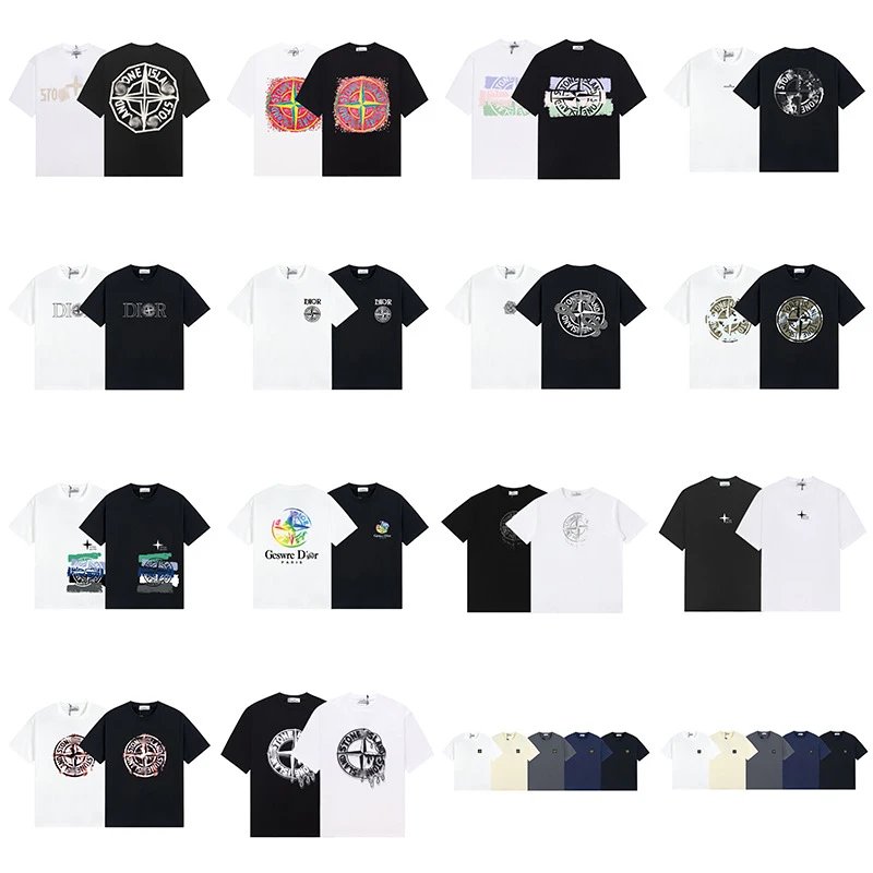 石头四通岛休闲短袖T恤印花宽松圆领男女同款