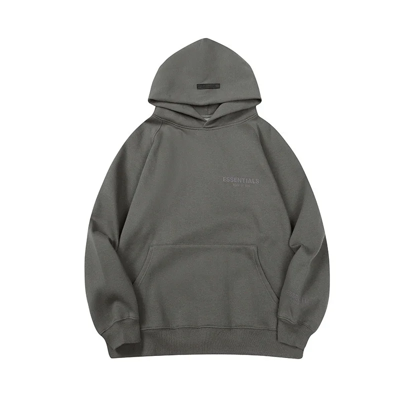 New FEAR OF GOD ESSENTIALS flocked letter men and women casual loose plus velvet hooded sweatshirt trendy