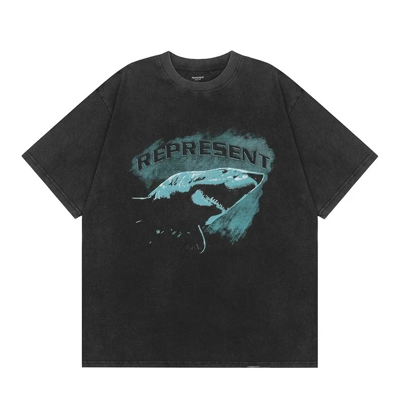 Collection Eagle Shark Pattern Printed Round Neck Short Sleeve Beauty Trendy Hip Hop