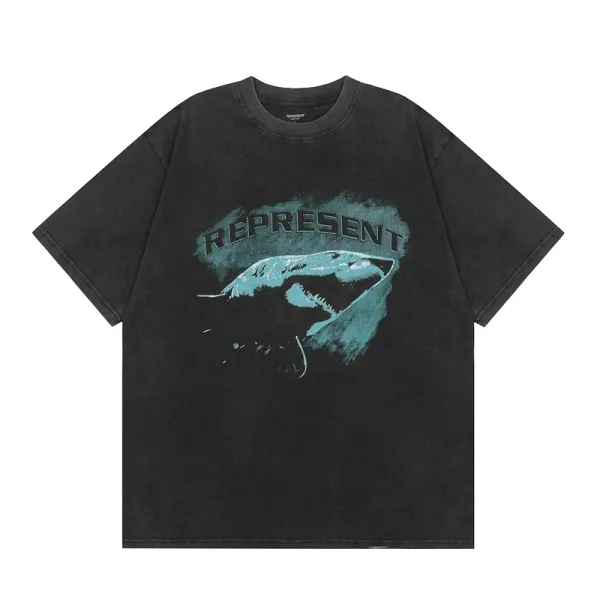 Represent Shark Graphic Washed Black T-Shirt - 1