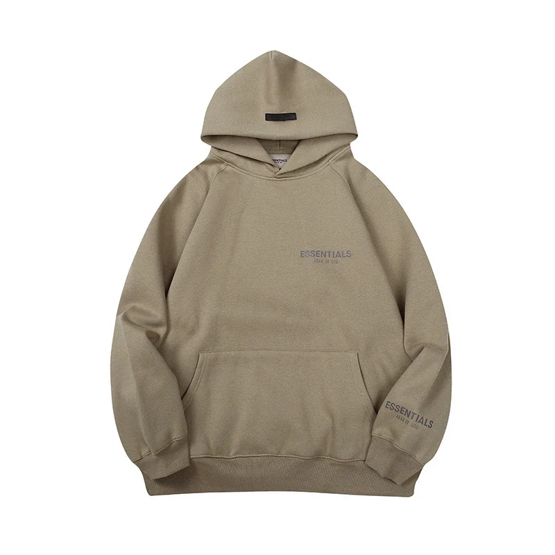 New FEAR OF GOD ESSENTIALS flocked letter men and women casual loose plus velvet hooded sweatshirt trendy