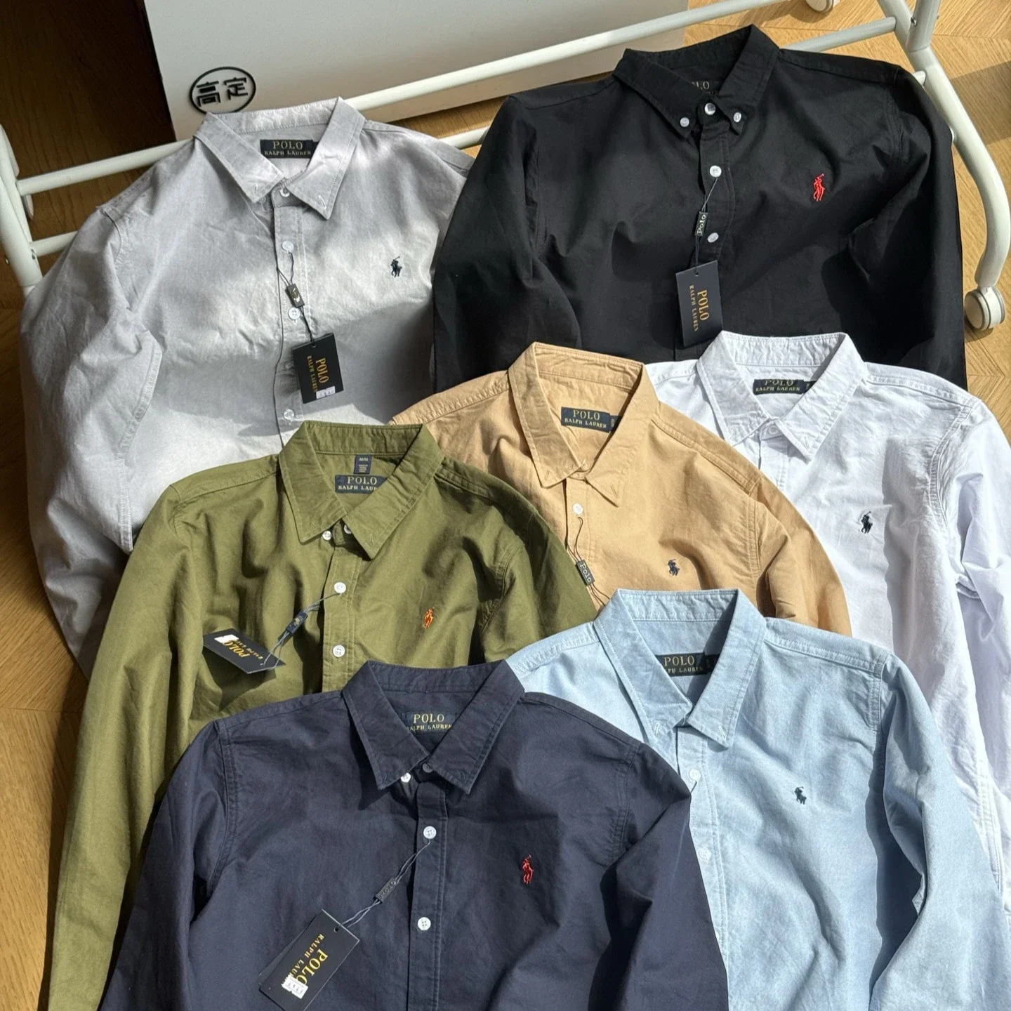 RL Pony Embroidered Cotton Oxford Solid Color Shirt Long Sleeve Lapel Shirt