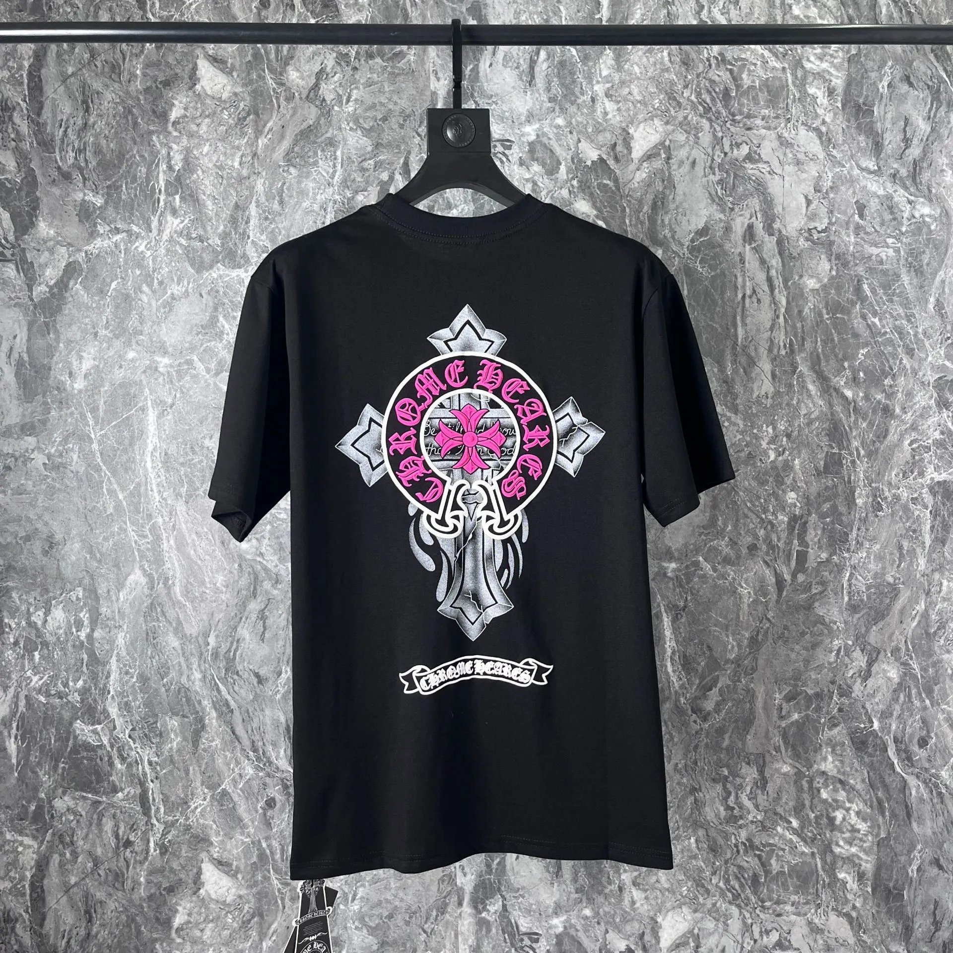 Chrome Hearts Cross Print Black White Graphic T-Shirt