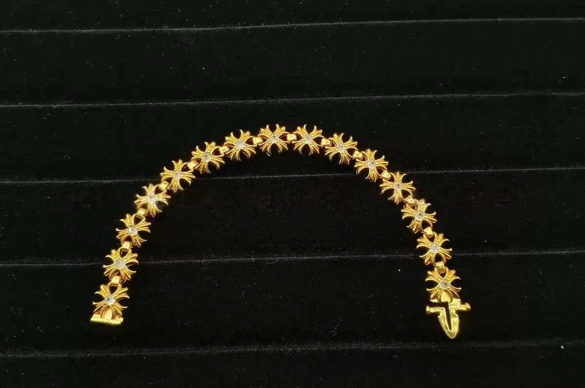CH retro cross diamond bracelet for men and women, trendy couple style