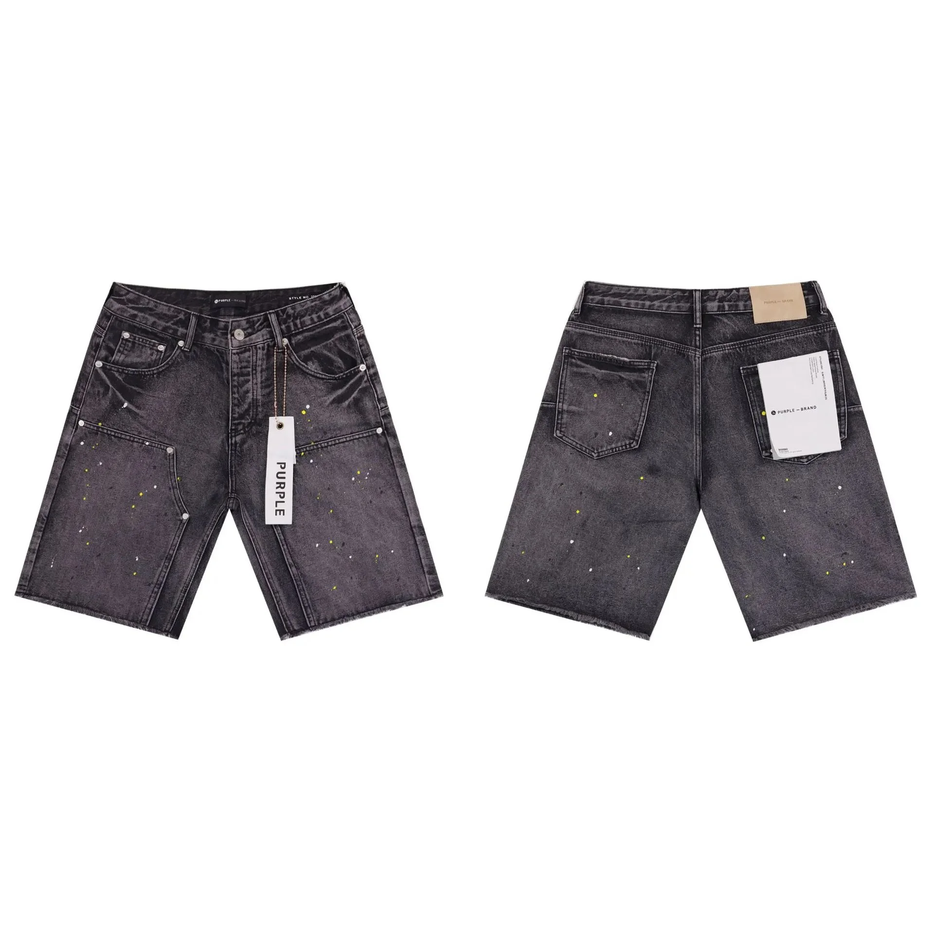 Splashed ink ripped casual denim shorts for men and women high street trousers product image