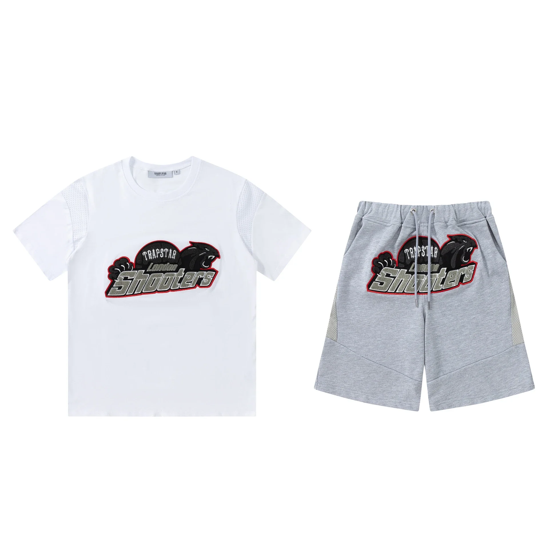 Gradient letters white and blue towel embroidery short-sleeved T-shirt shorts men's couple casual suit ins