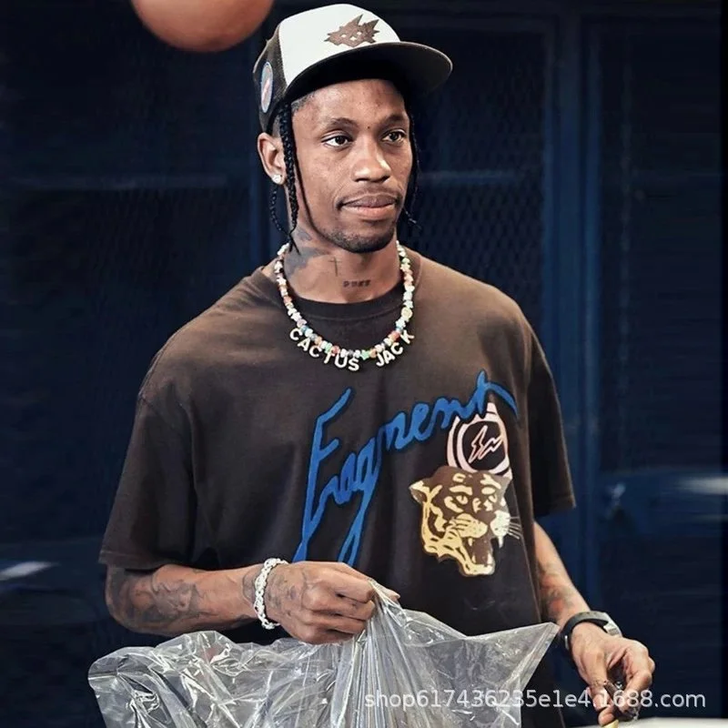 Travis Scott Cactus Jack tiger head lightning joint pattern short-sleeved T-shirt for men