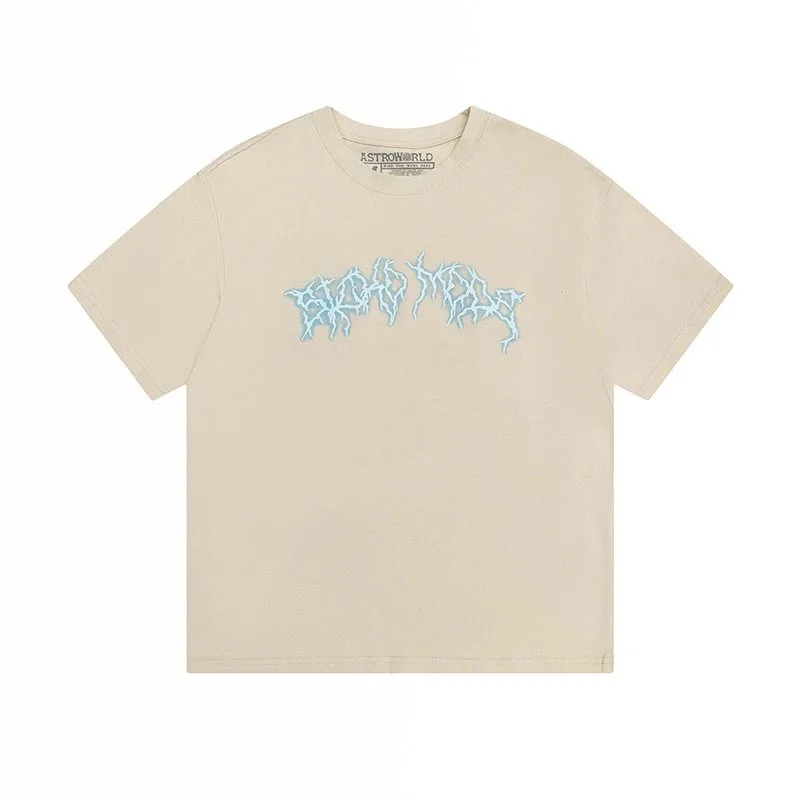 Travis Scott Astroworld letter lightning foam print American trendy brand short-sleeved T-shirt couple summer