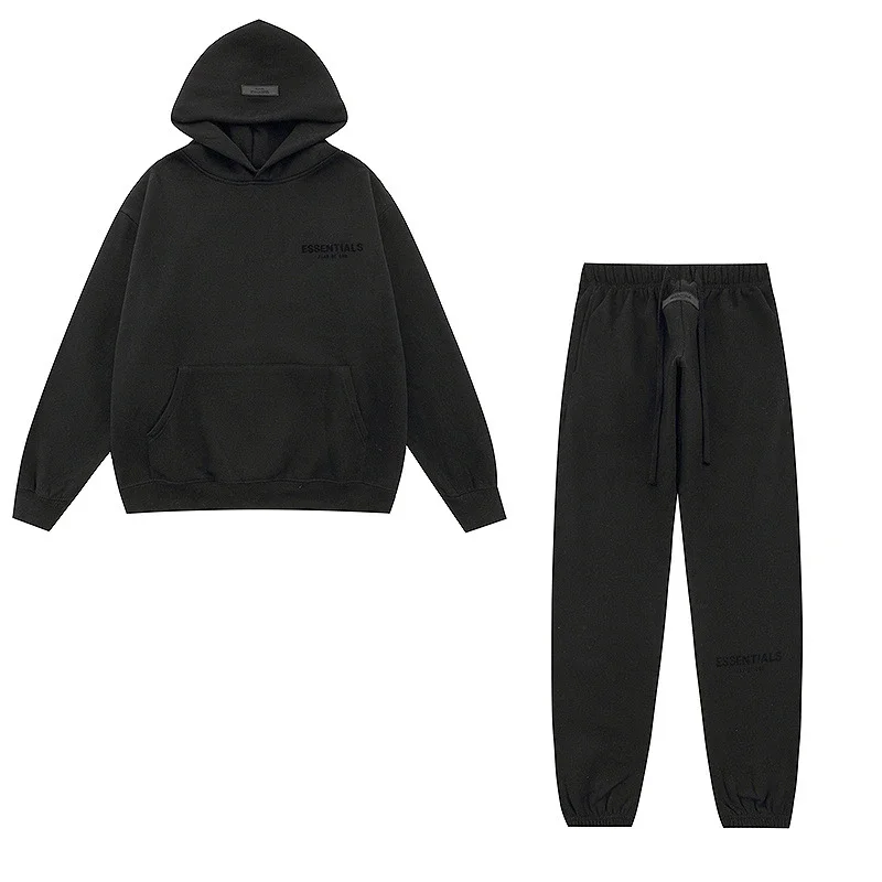 New FEAR OF GOD ESSENTIALS flocked letter men and women casual loose plus velvet hooded sweatshirt trendy