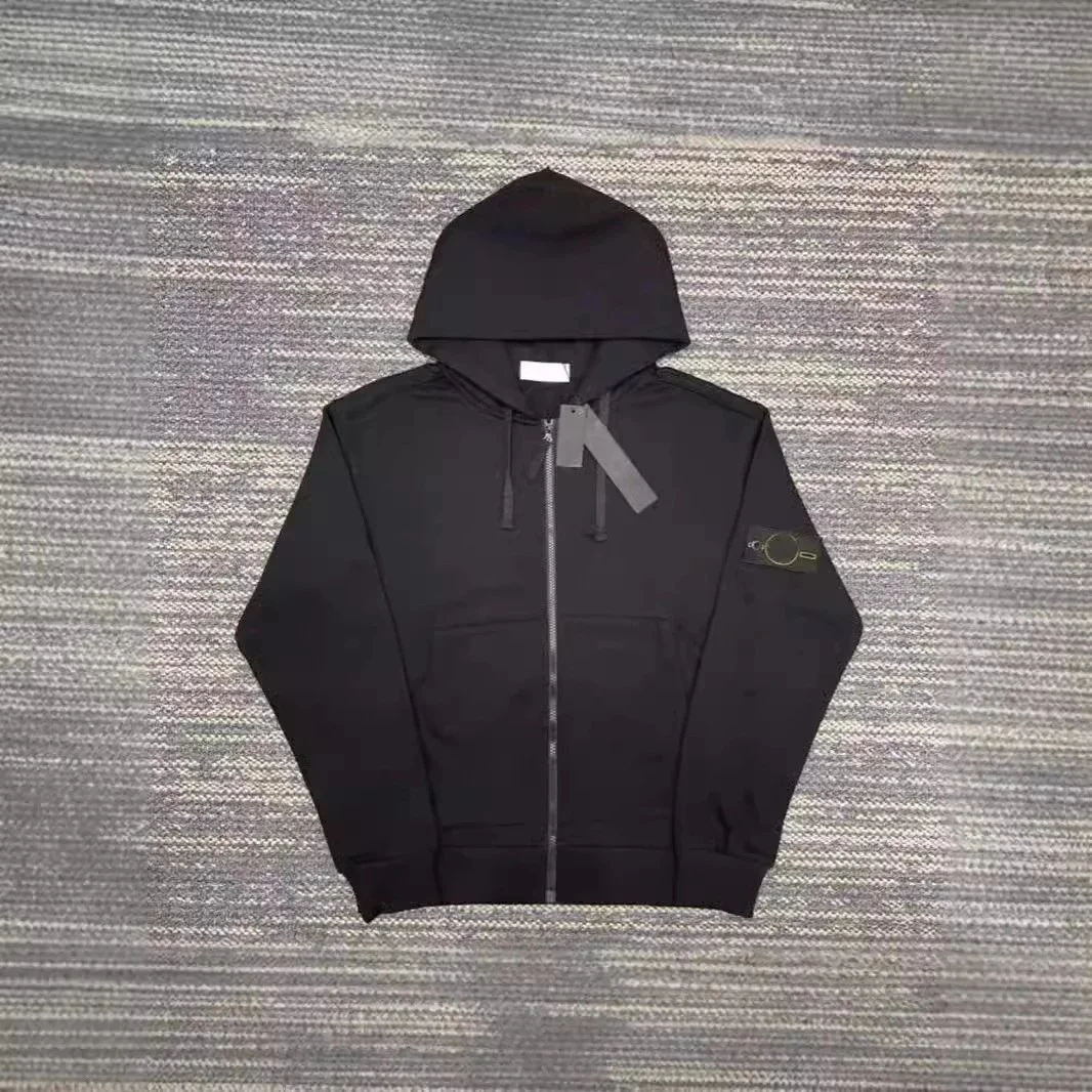 Hooded sweatshirt solid color island armband badge style zipper sweatshirt jacket