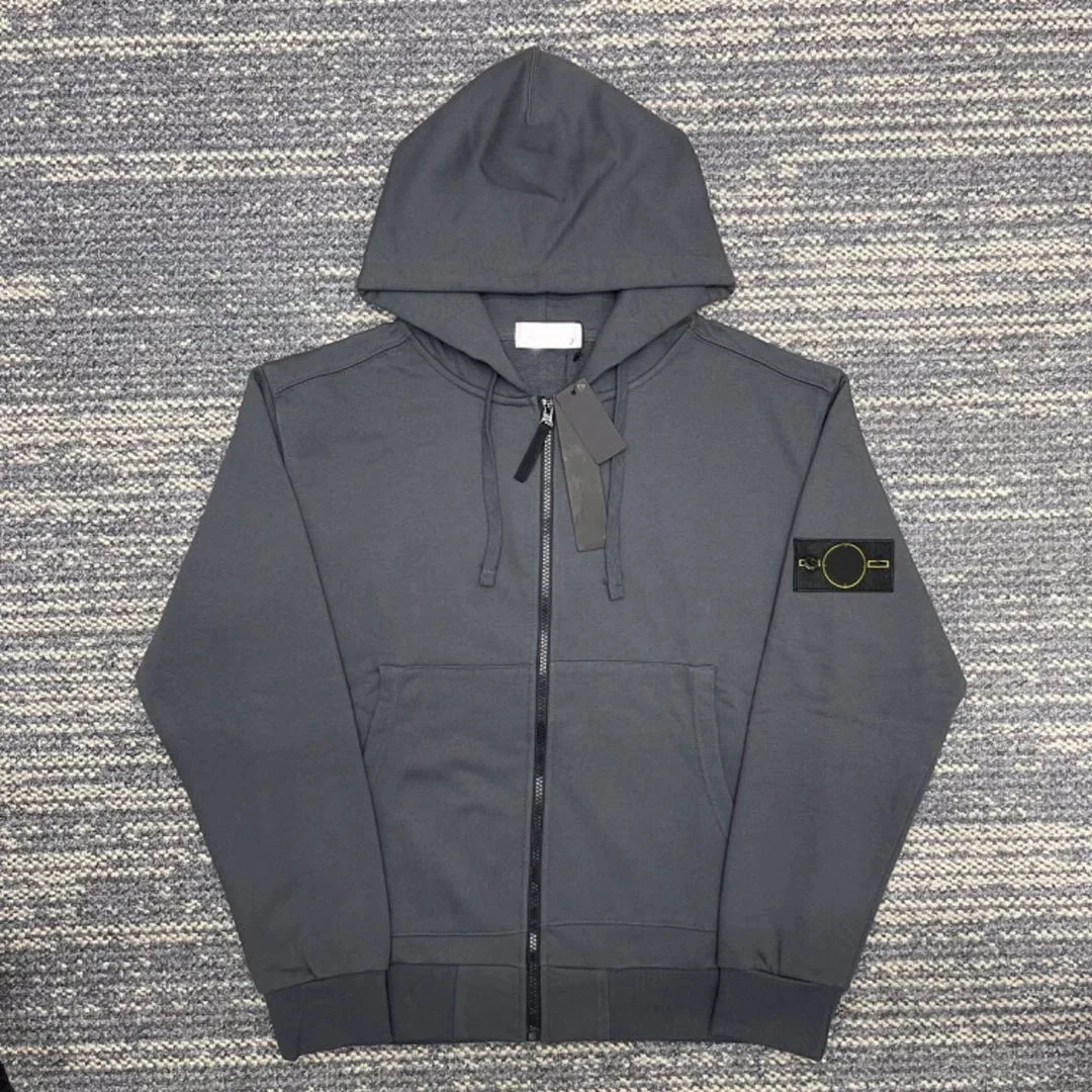 Hooded sweatshirt solid color island armband badge style zipper sweatshirt jacket