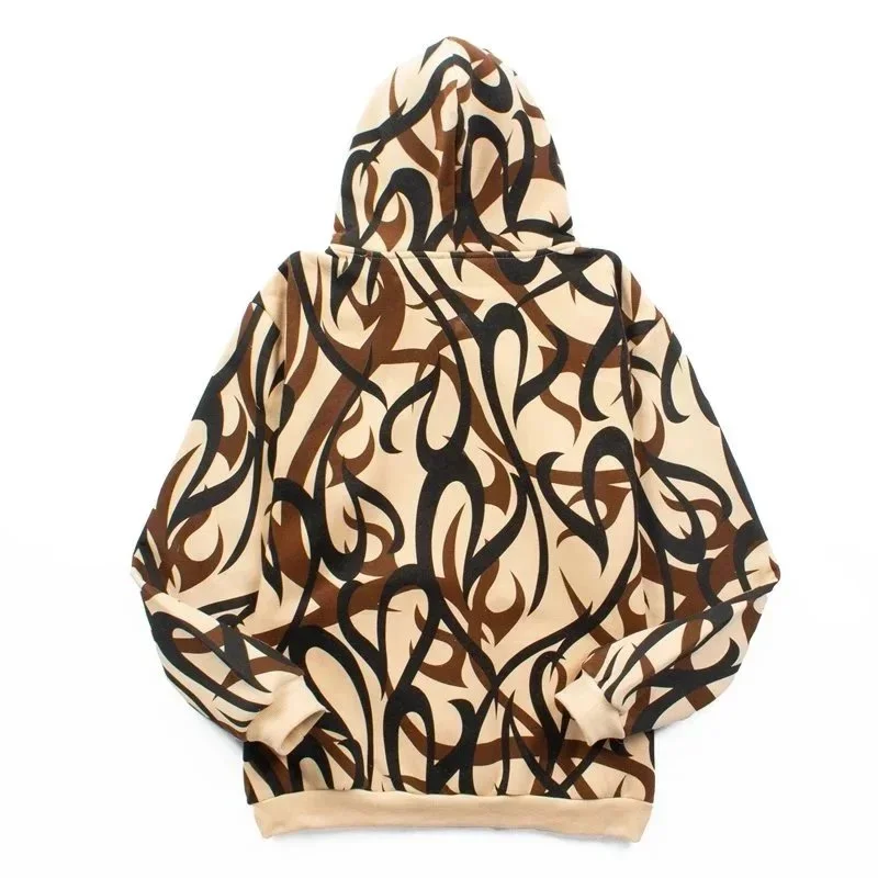 Velvet zipper sweatshirt European and American high street fashion brand hip-hop street ins star travis scott same style thorns all over print pure cotton fleece cardigan sweatshirt zipper h