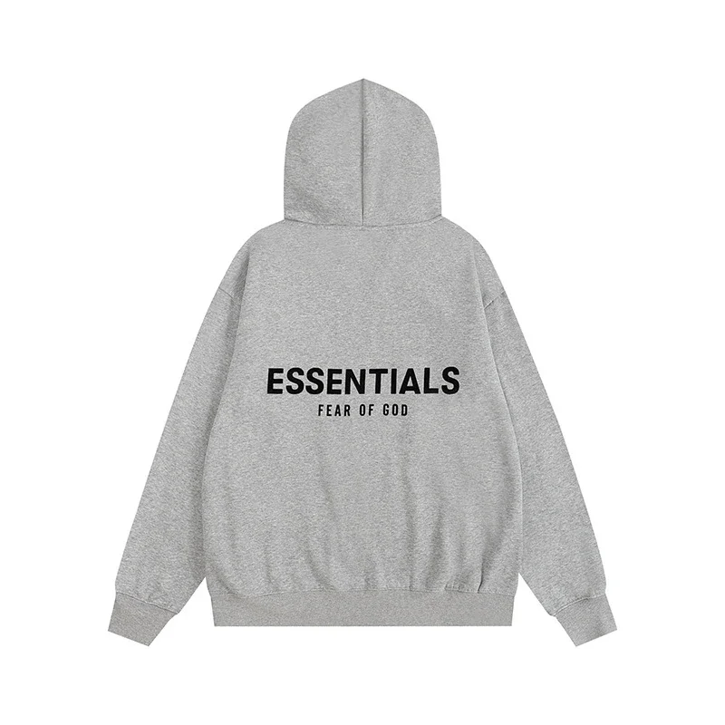 New FEAR OF GOD ESSENTIALS flocked letter men and women casual loose plus velvet hooded sweatshirt trendy
