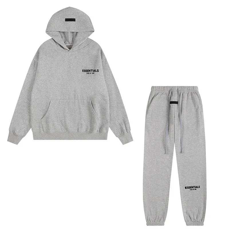 New FEAR OF GOD ESSENTIALS flocked letter men and women casual loose plus velvet hooded sweatshirt trendy