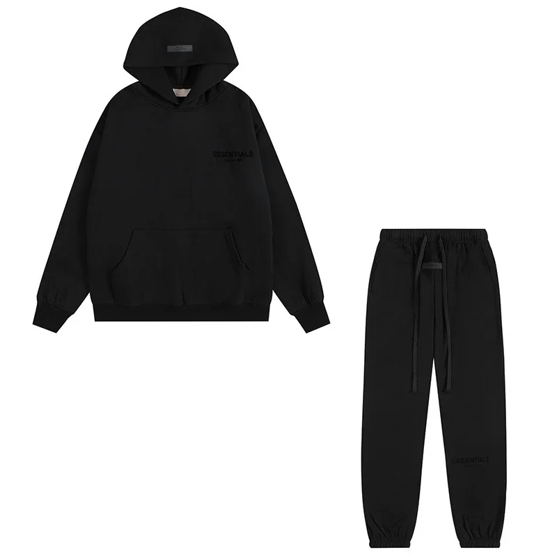 New FEAR OF GOD ESSENTIALS flocked letter men and women casual loose plus velvet hooded sweatshirt trendy