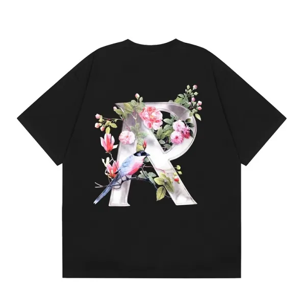 Floral R Monogram T-Shirt Black - 1