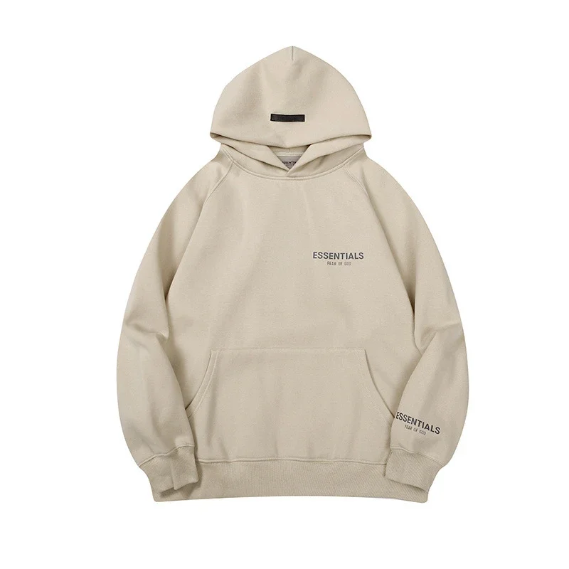 New FEAR OF GOD ESSENTIALS flocked letter men and women casual loose plus velvet hooded sweatshirt trendy