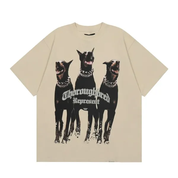 Thoroughbred Represent Doberman Print Beige Oversized T-Shirt - 1
