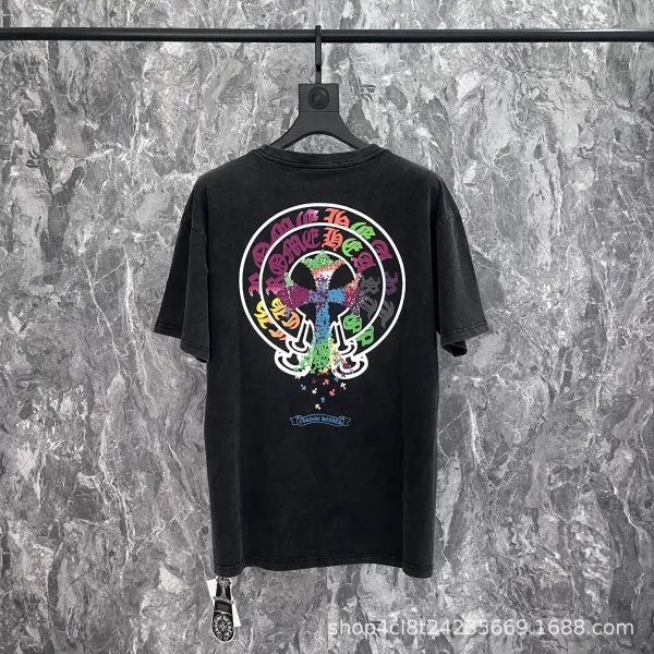 Chrome Hearts Rainbow Cross Circle Print Black T-Shirt - 1