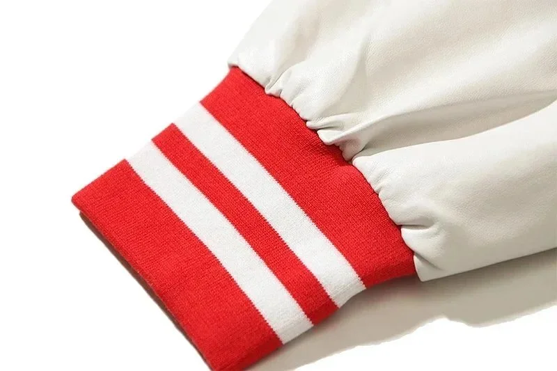 [Longfengni Lined Fabric] Autumn American Travis Scott autumn and winter casual towel embroidery for male and female students splicing leather sleeves loose baseball uniform jacket jacket ba