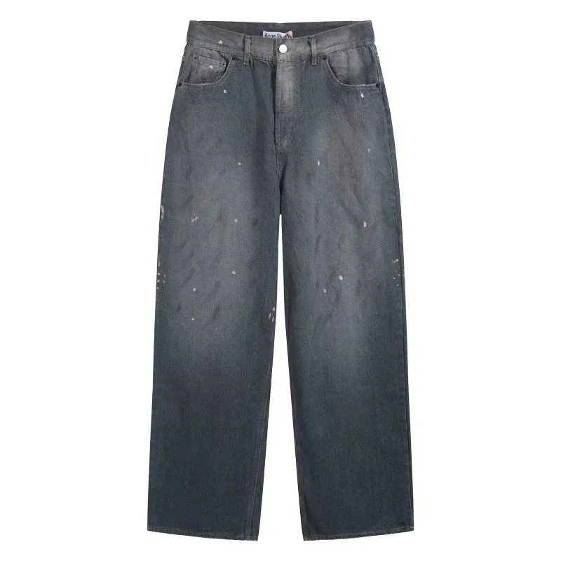AC hand-painted splash-ink frayed washed distressed wide-leg jeans product image