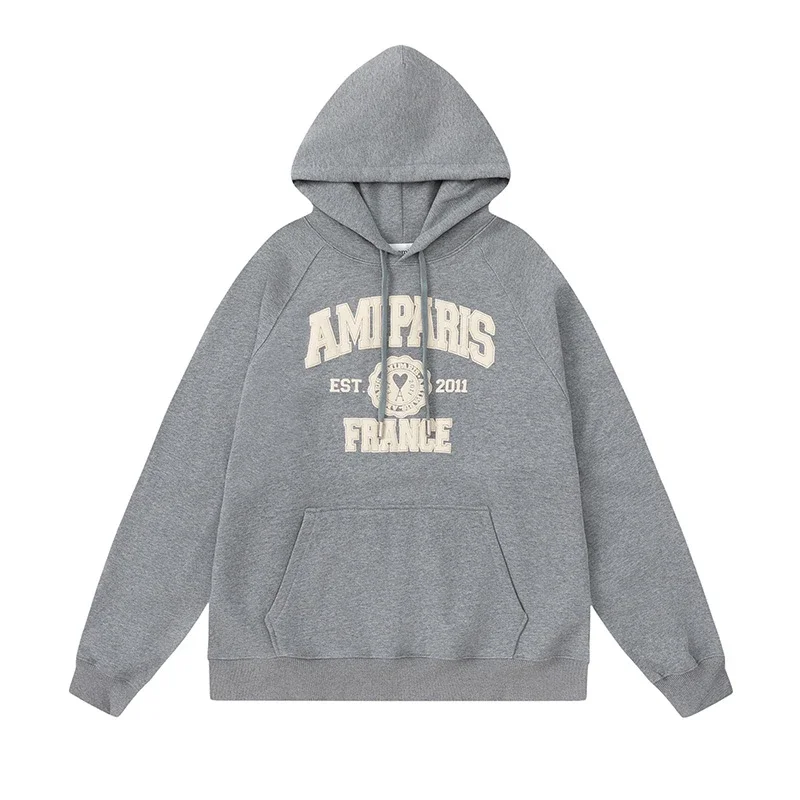 Letter love foam printed hooded sweatshirt for men and women round neck pullover sweatshirt