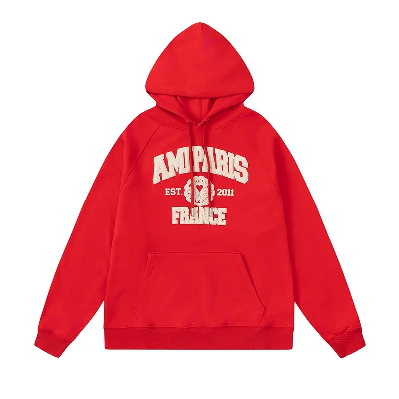 Letter love foam printed hooded sweatshirt for men and women round neck pullover sweatshirt