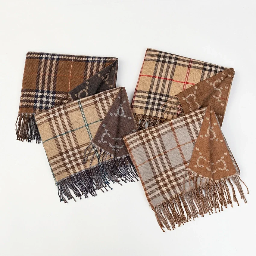 Letter CC jacquard new autumn and winter plaid double-sided warm imitation cashmere