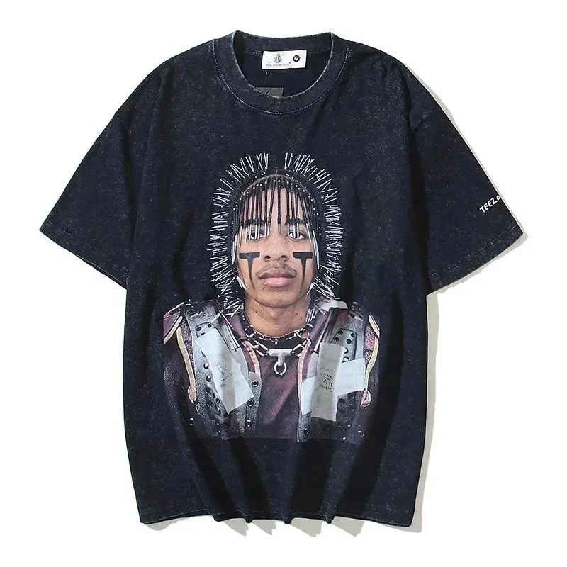 American retro high street niche Travis Scott Teezo Touchdown Utopia Tour long nail head washed and aged pure cotton round neck half-sleeved short-sleeved T-shirt
