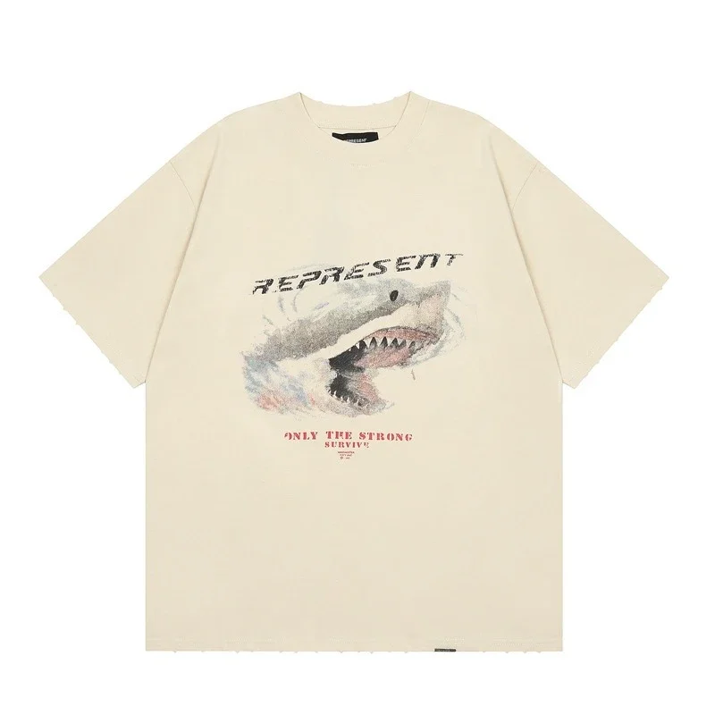 Collection Eagle Shark Pattern Printed Round Neck Short Sleeve Beauty Trendy Hip Hop