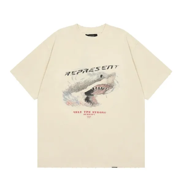 Represent Shark Graphic Beige Oversized T-Shirt - 1
