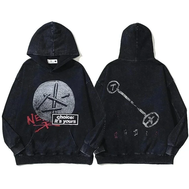 Warm up autumn clothing European and American trendy brand TRAVIS SCOTT IL JOKER HOODIE men's and women's same style washed retro distressed pure cotton terry thin autumn and winter new hood